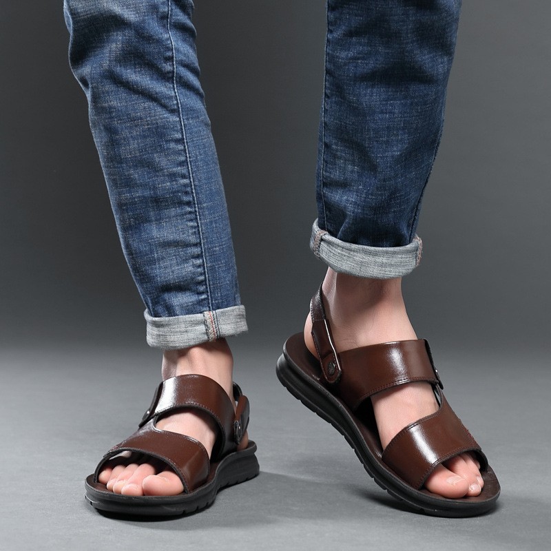 ytween 2021 new men shoes summer sandals plus size men open toe beach shoes buckle strap soft leather sandals for man