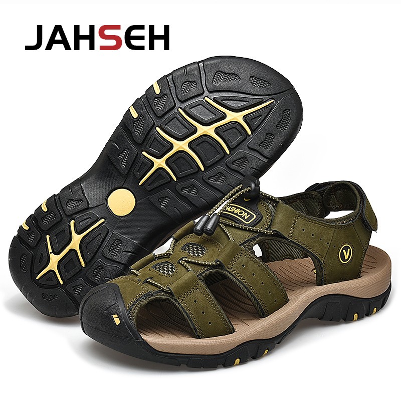 Plus Size 49 50 Men Sandals Genuine Leather Men Beach Shoes Summer Casual Shoes Gladiator Sandals Anti-collision Toe Sandalias