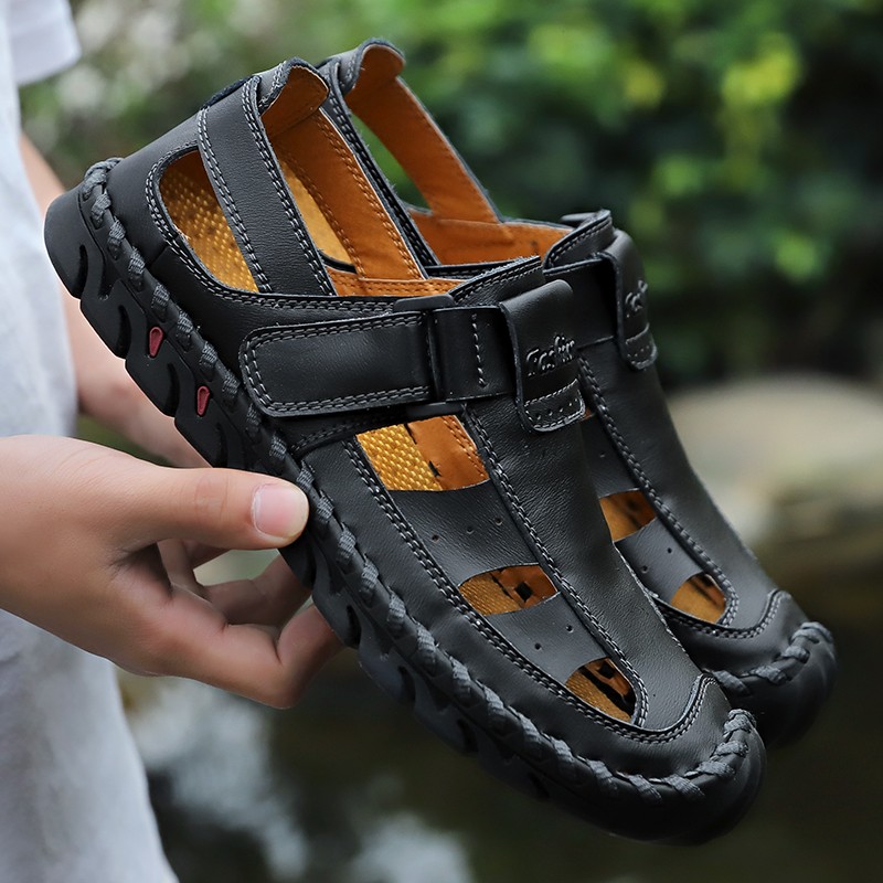 Summer classic brand cowhide mens shoes rubber shoes for men outdoor beach sandals man high quality fashion hiking plus size