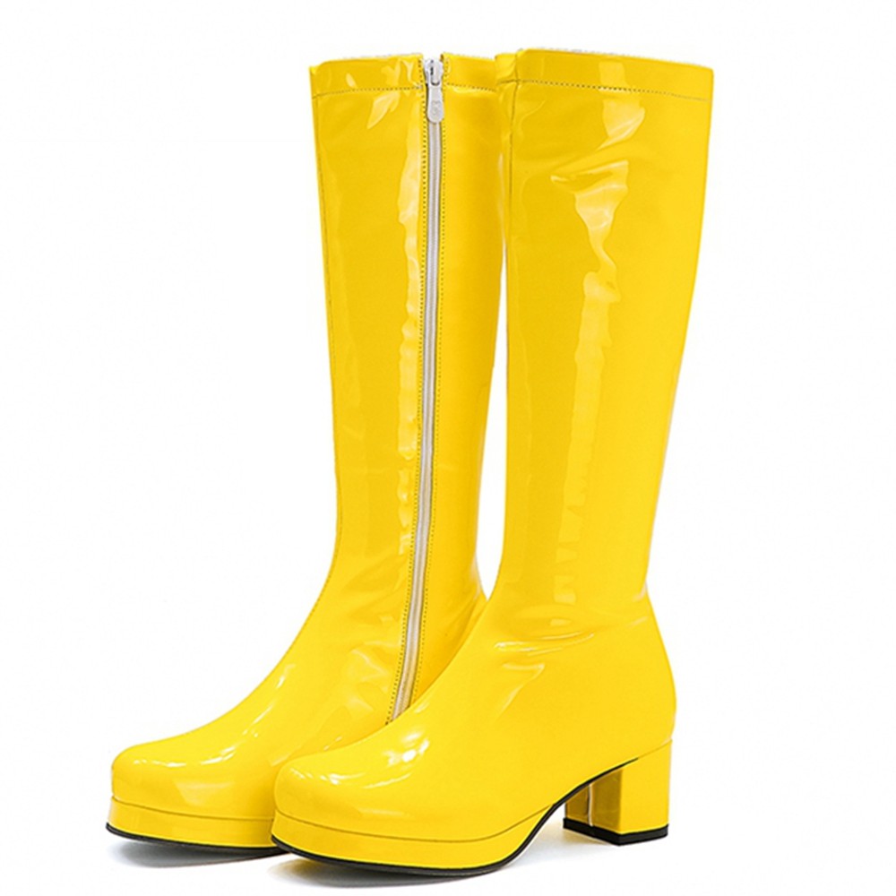 REAVE CAT Autumn Sweet Knee-Length Boots Round Heel Square Toe Zipper Plus Size 33-46 Yellow Green Purple Orange