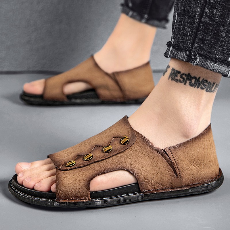 New Summer Sandals Men Leather Classic Roman Sandals 2022 Slippers Outdoor Flat Beach Shoes Flip Flops Men Sandals Water Trekking