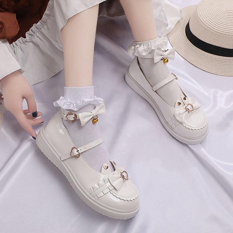 Rimocy Lovely Heart Buckle Lolita Shoes Women Ankle Strap Sweet Lace-up Woman PU Leather Comfot Soft Sole Mary Jane Shoes