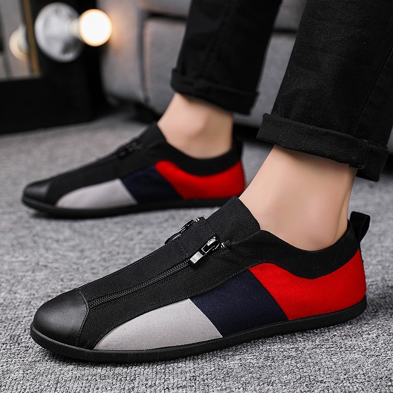 Loafers Men Canvas Shoes Sneakers Fashion Campus Breathable Casual Shoes Zipper Sneakers Shoes Trendy Color Matching Shoes