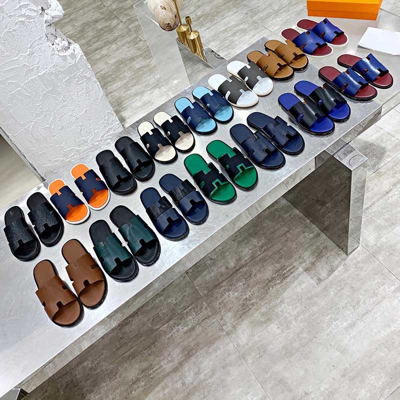 2022 summer luxury designer men leather flat sandals flat open toe comfort elegant wide fit mule slippers flip flop shoes 38-46