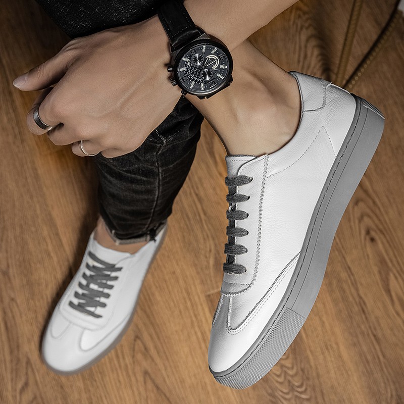 Luxury genuine leather shoes men's white sneakers casual shoes Korean version fashion casual shoes