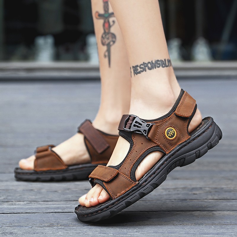 genuine leather men sandals summer men beach sandalias man fashion slippers outdoor casual handmade sandals male plus size 38-48