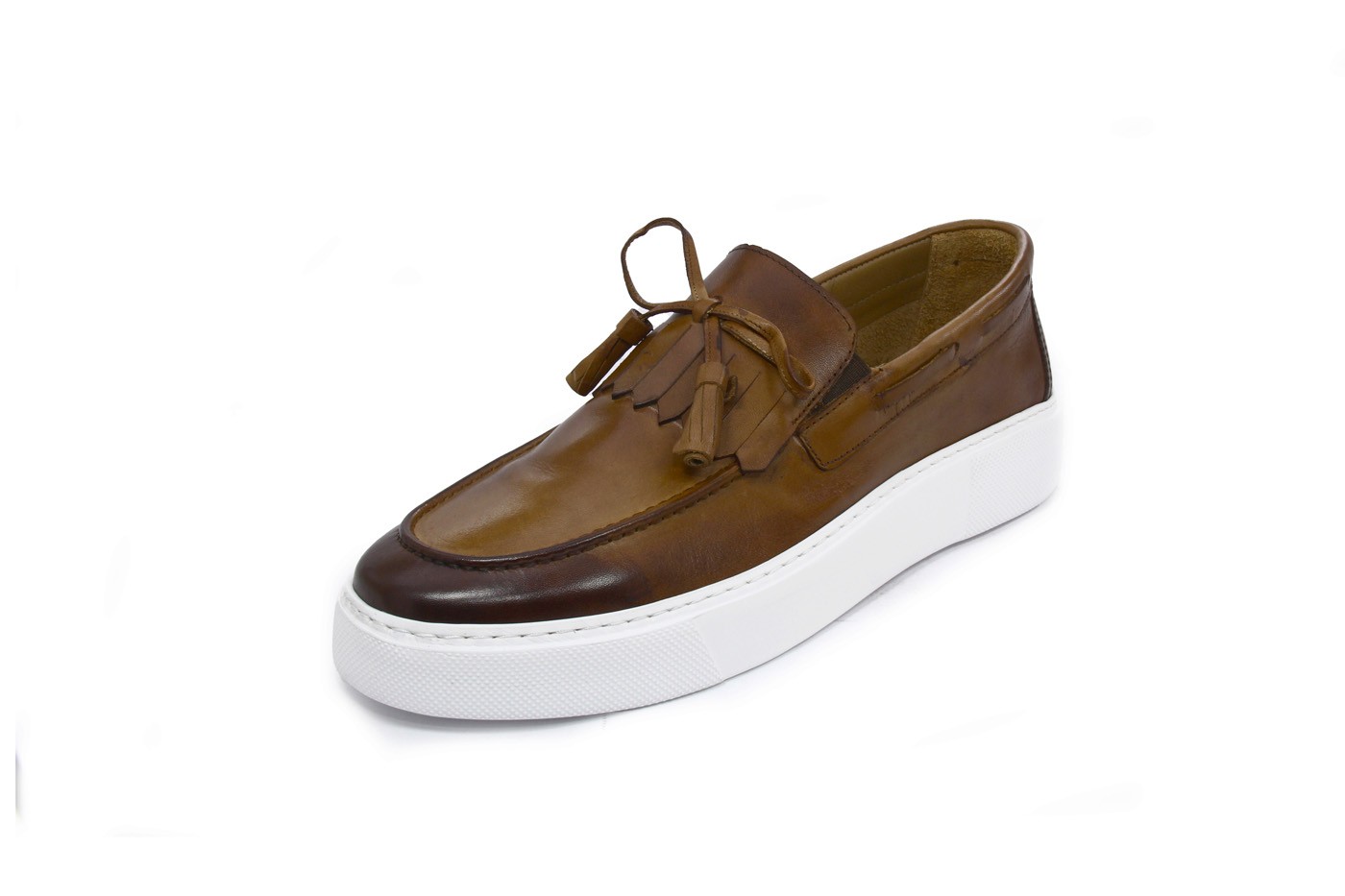 SHENBIN'S Lightweight Casual Sneakers, Handmade with Real Leather, Height Increased Sole, Tobacco