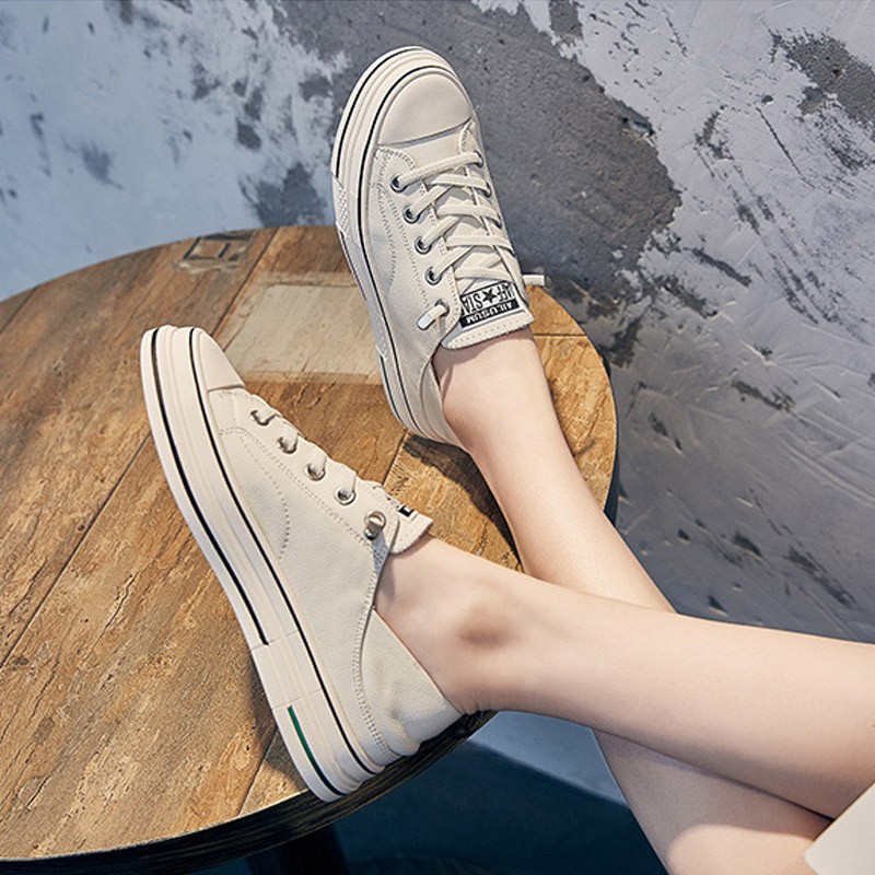 CXJYWMJL Genuine Leather Women Little White Shoes Summer Flat Sneakers Ladies Vulcanized Shoes 2 Types Wear Casual Sneakers