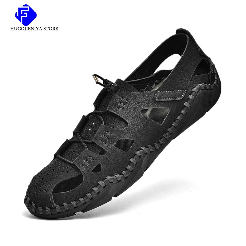 2022 New Summer Men's Mesh Sandals Outdoor Casual Rome Sandals Genuine Leather Men Beach Sandals Non Slip Sneakers Big Size