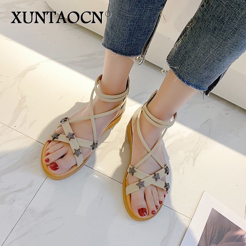 2022 women sandals star pattern new casual shoes comfortable women's sandals summer zipper women shoes fashion beach flat shoes