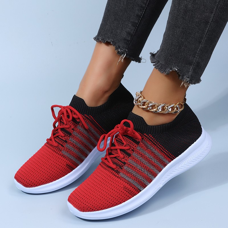 Rimocy Breathable Women Running Shoes Spring 2022 Mix Color Knitted Platform Sneakers Women Soft Sole Mesh Casual Shoes Flats