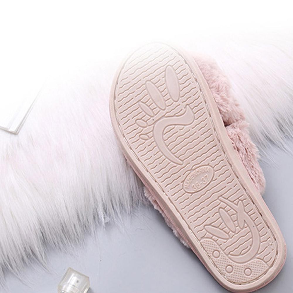 Women Fluffy Winter Sandal Cross Velor Open Toe Sandal Soft Warm Flat Shoes Faux Fur Slippers Home Women's Shoes WJ004