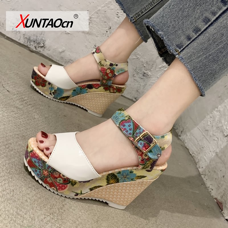 Women Sandals Summer Platform Wedges Casual Shoes Floral Ladies Super High Heels Open Toe Women Slippers Sandalias Zapatos Mujer