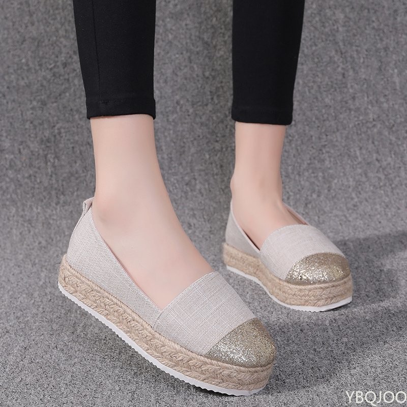 Women Flat Shoes Low Top Spring And Autumn Canvas Shoes Straw High Quality Shoes Fashion Flats Loafers Single Shoes