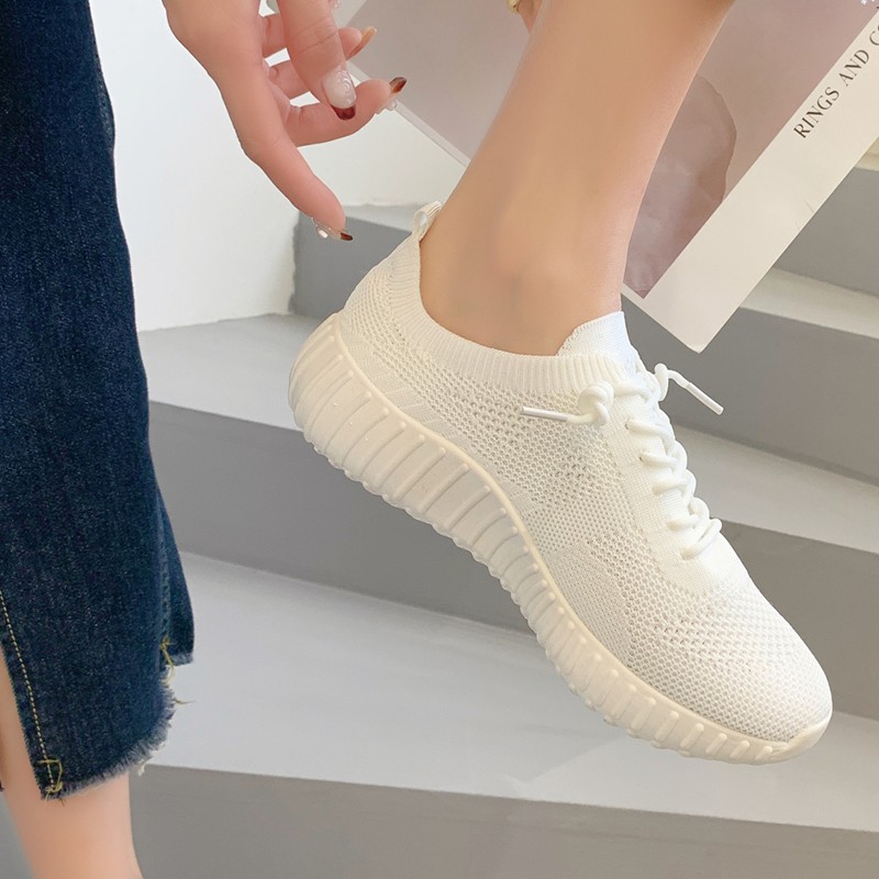 Lucifer Breathable Mesh Lace Up Sneakers Women 2022 Summer Soft Sole Knit Flat Shoes Woman Non-slip Casual Shoes Plus Size 43