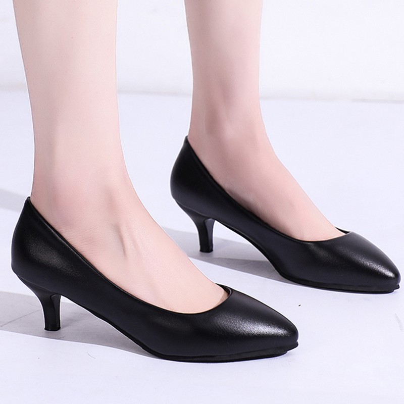 Lucifer 2022 Spring Black PU Leather Women Shoes Pointed Toe Slip On Office Women Shoes High Heels Shallow Mouth