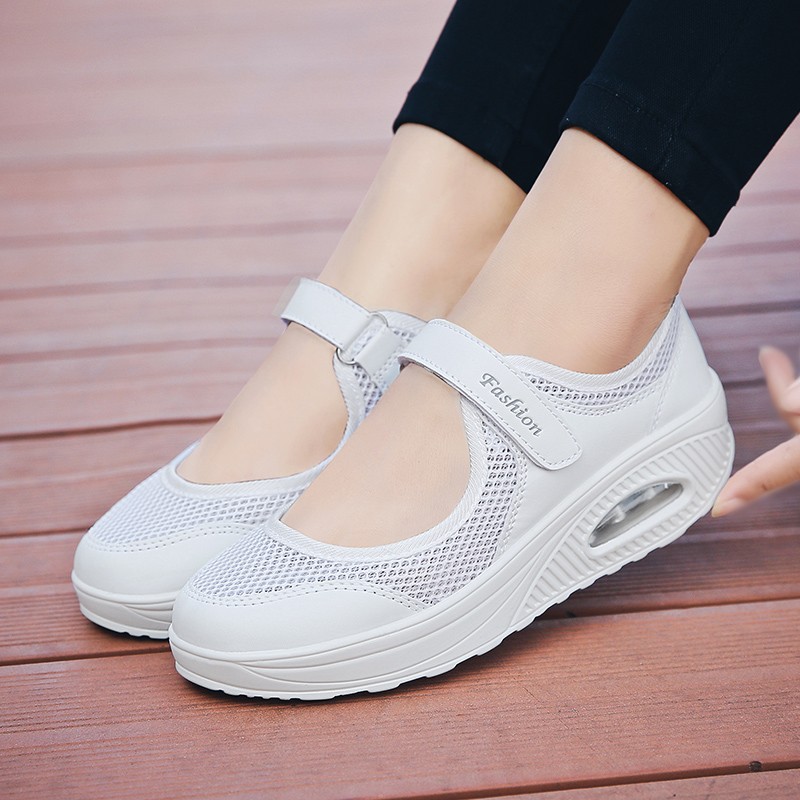 Women Platform Sneaker Summer Fitness Mesh Slimming Sneakers Female Height Increasing Shoes Hook and Loop Chunky Walking Shoes