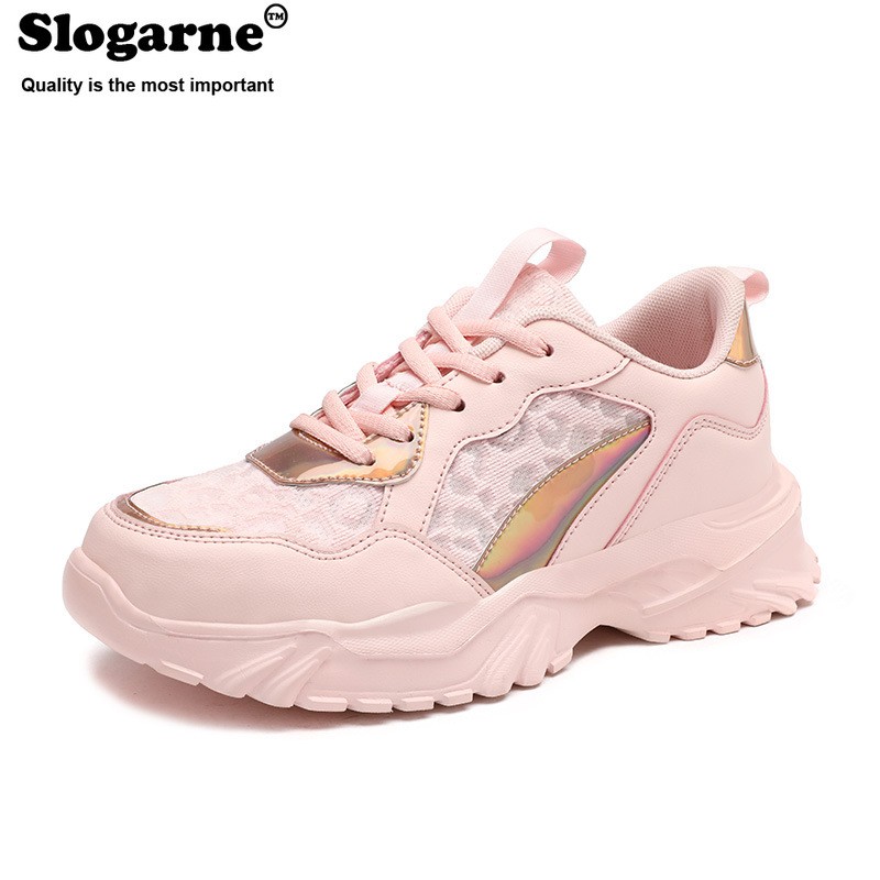 Women's spring autumn air mesh sneakers lady's running shoes girl's high elastic thick-soled middle school students leather shoes