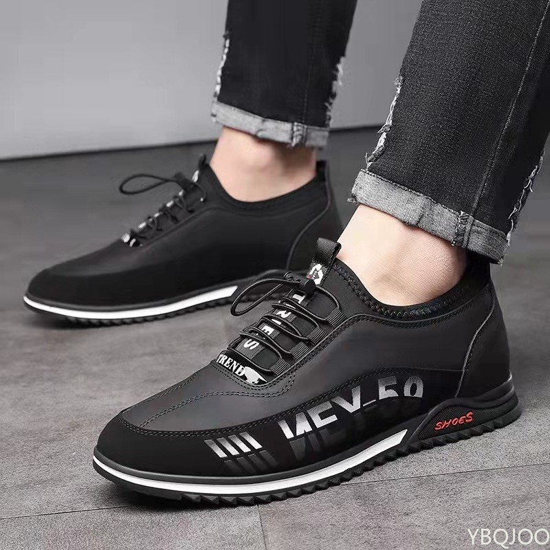 2022 Men's PU Leather Shoes Men's Casual Shoes Breathable Lightweight Black Sneakers Outdoor Driving Shoes Business Men's Shoes