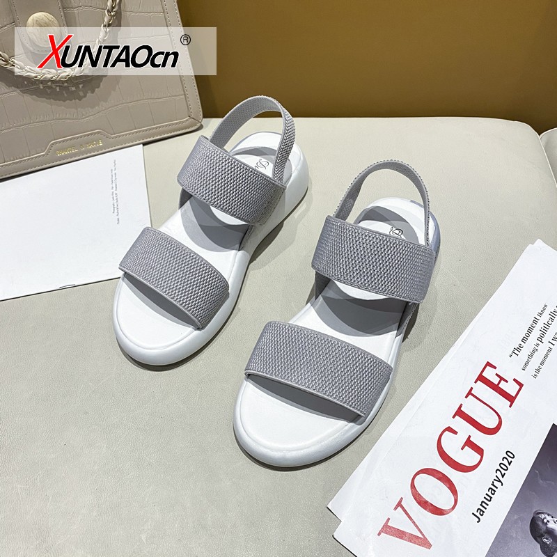 Fashion Open Toe Sports Sandals T-Shape Buckle Thick Heel Platform Shoes 2020 Women's Summer Flat Casual Shoes Women Slippers