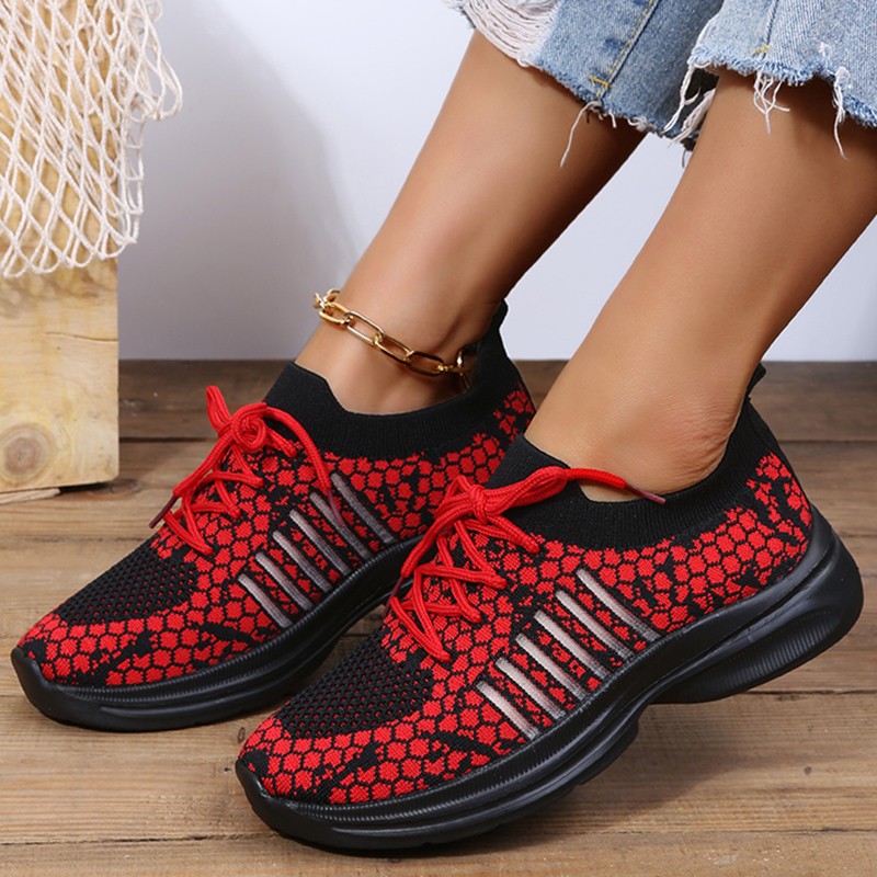 Lucyever Breathable Mesh Sneakers for Women Snake Pattern Lace Up Vulcanized Shoes Woman 2022 Comfty Non Slip Tenis Shoes 44