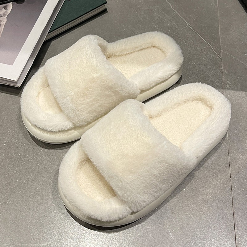 Plush Home Slippers Fluffy Women Slides Comfort Furry Flat Sandals Female Cute Slippers Shoes For Women Indoor Flip Flops