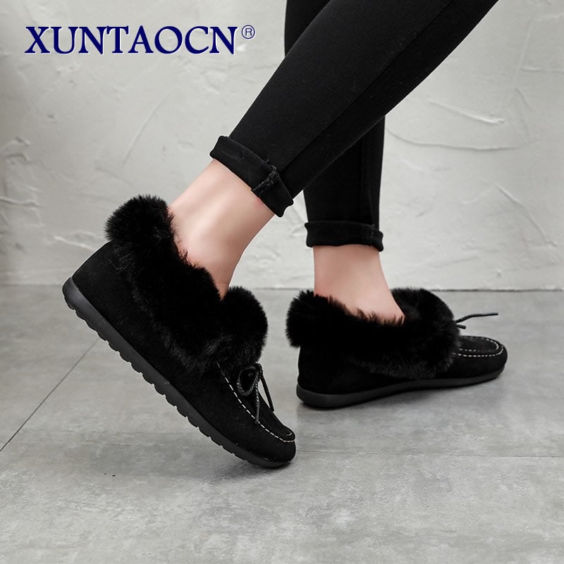 Winter Warm Brand Women Flat Sneakers Winter Plush Fur Female Loafers Faux Fur Female Casual Shoes Flats