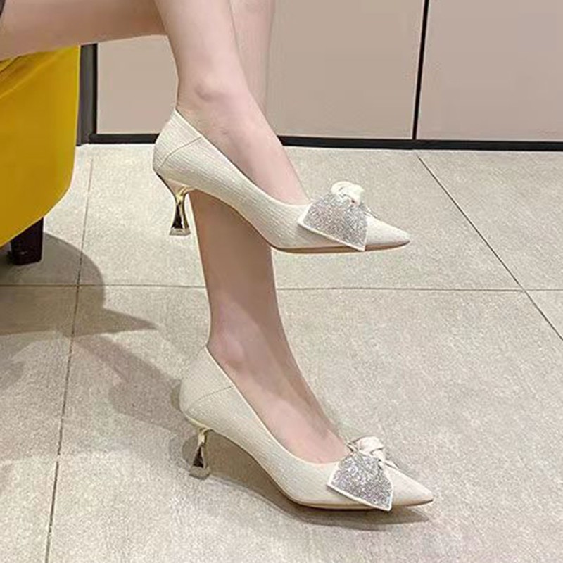 Lucifer 2022 Fashion Crystal Bowknot Pumps Women Pointed Toe High Heel Shoes Woman Stiletto Heel Party Shoes Zapatos De Mujer