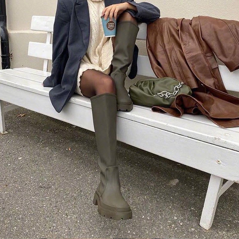 2021 New Winter Women Knee High Boots Punk Boots Woman High Heel Boots Sexy Thigh High Boots Flat Over the Knee Fashion Boots