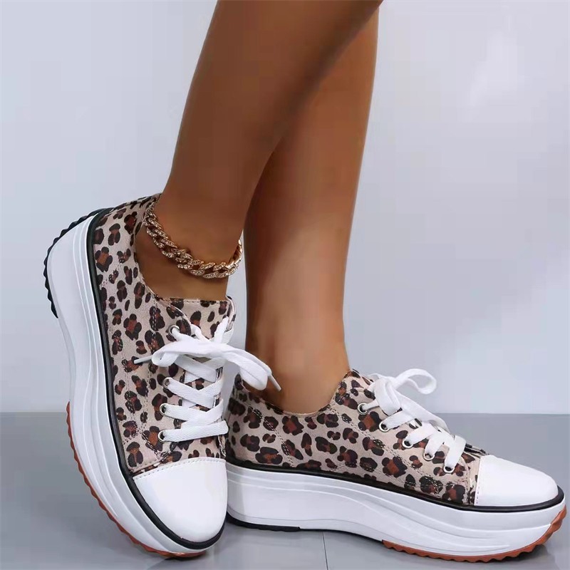 Rimocy Leopard Canvas Platform Sneakers Women Plus Size 43 Thick Sole Sports Shoes Woman 2022 Spring Autumn Lace Up Casual Shoes