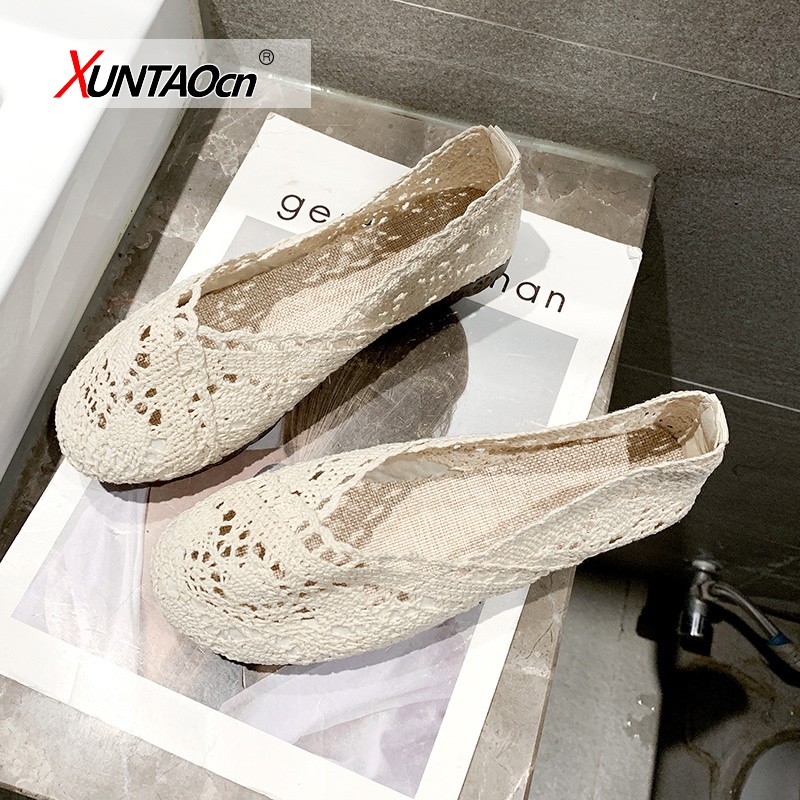 New Fashion Canvas Shoes Women Solid Platform Wedge Casual Loafer Flats Hollow Breathable Women Flat Shoes