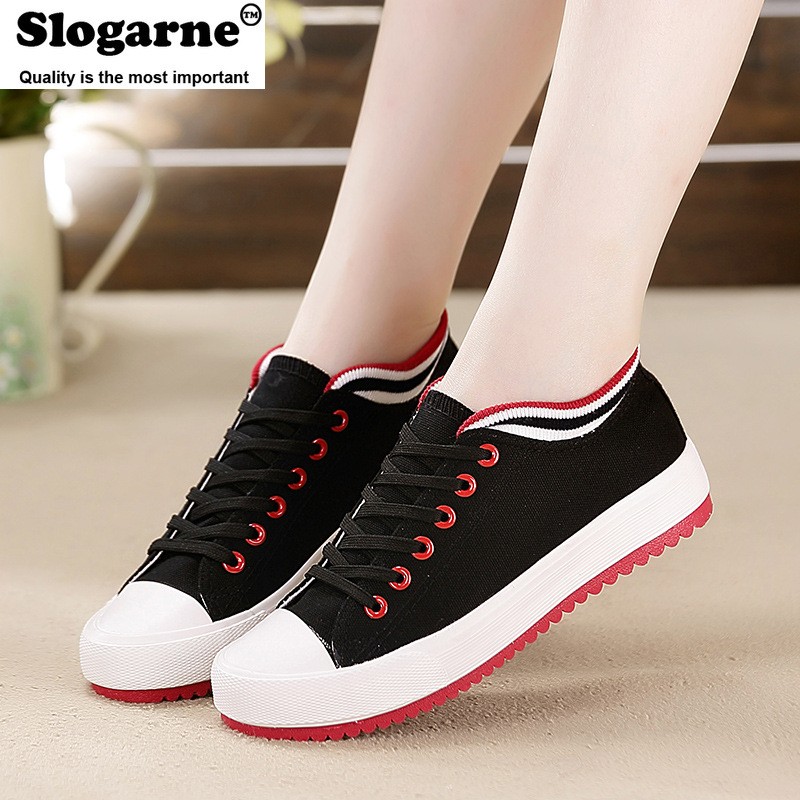 Student Sneakers Flat Canvas Shoes Lace Up Women Spring Classic Casual Sneakers Thick Sole Vulcanized Shoes Platform Shoes