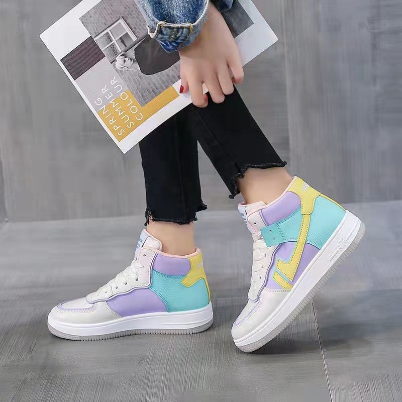 2022 Fashion Women Breathable Sneakers Ladies High Top Mixed Color Flats Vulcanized Shoes Female Chunky Casual Walking Shoes