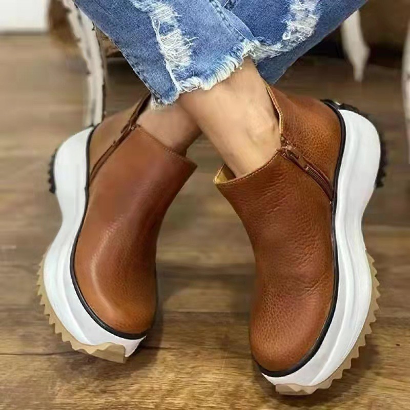 2021 autumn and winter new wedge thick heel bottom zipper ankle boots women platform leather shoes woman booties punk shoes