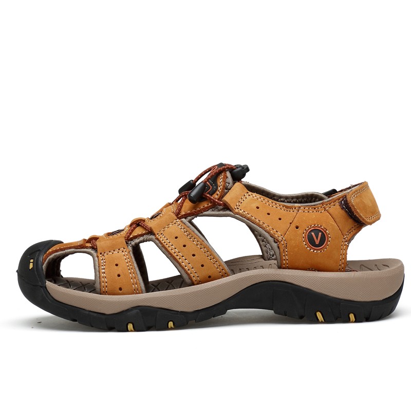 New Men's Sandals Cowhide Plus Size Beach Shoes Men's Sandals Slippers Plus Size 38-48 Mens Casual Sandals Genuine Leather