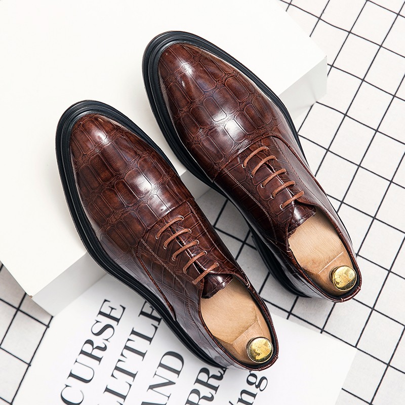 Men's Pu Leather Shoes Casual Shoes Dress Shoes Spring Fashion Casual Shoes Crocodile Pattern Leather Shoes Big Size Lace Shoes