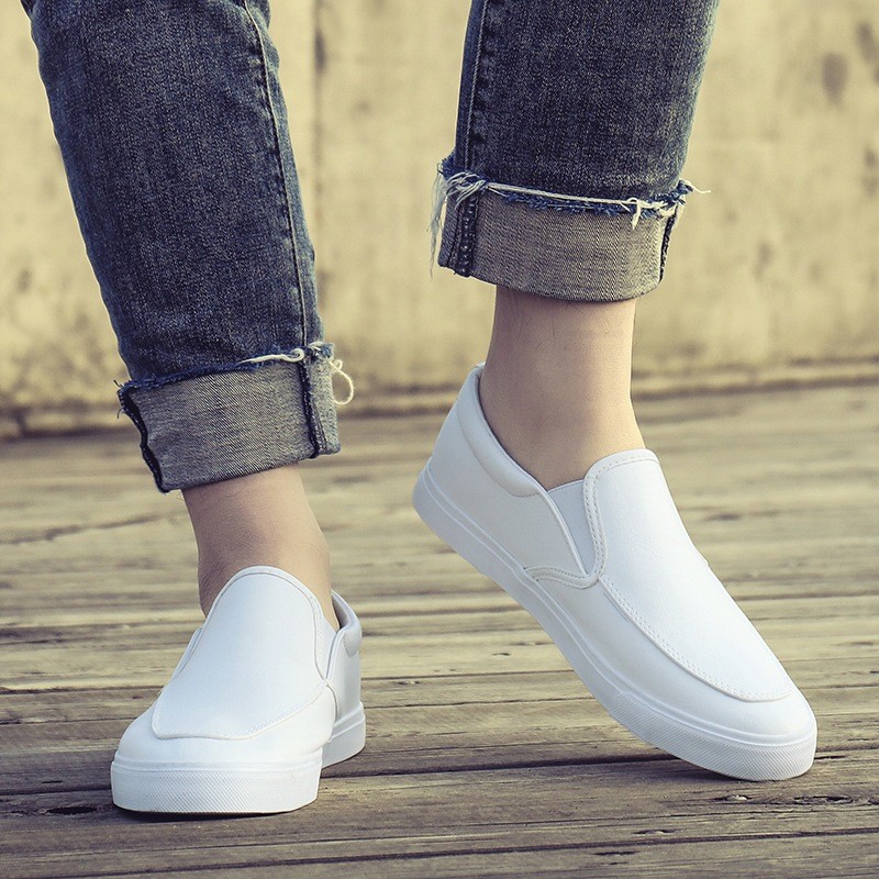 New Spring Summer Men Shoes Casual Shoes PU Leather Flats Slip On Low Top White Male Sneakers Tenis Masculino Adulto