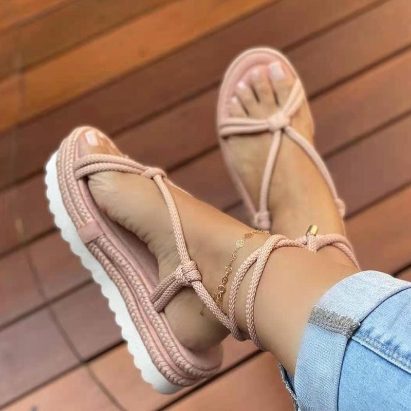 2022 Women Gladiator Flat Ankle Wrap Sandals Ladies Wedge Female Fashion Lace-up Shoes Women's Shoes Sandals Plus Size 43