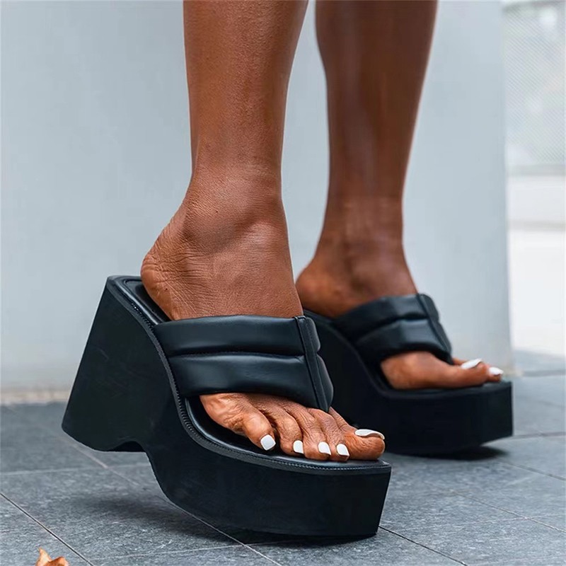 wedges flip flops black plus size platform shoes women new sexy nightclub high heels sandals height increase slippers women