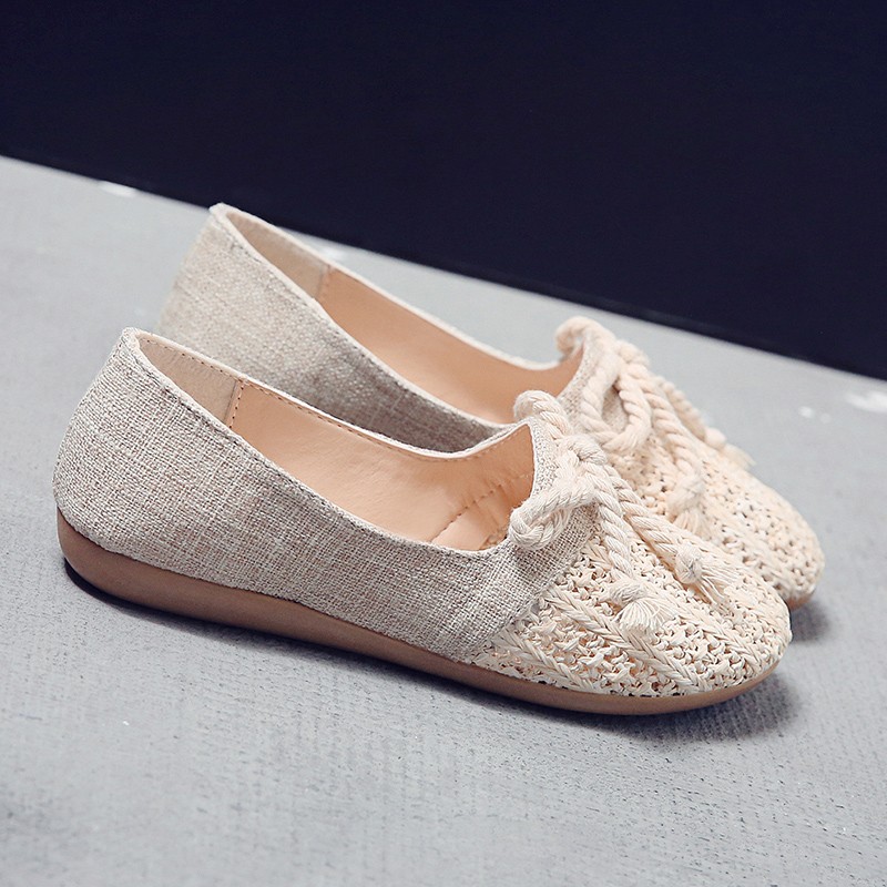 Spring Women Flats Hemp Slip On Flat Shoes Woman Canvas Loafers Bowtie Casual Shoes Comfortable Ladies Shoes zapatos mujer