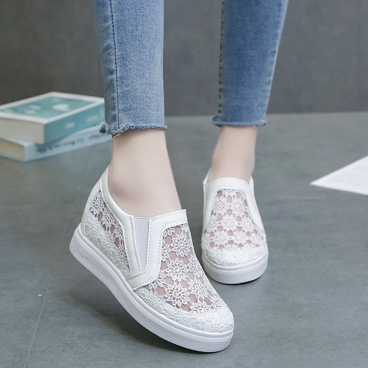 Spring and summer increase wedge heels small white shoes women's mesh breathable mesh sports loafers loafers