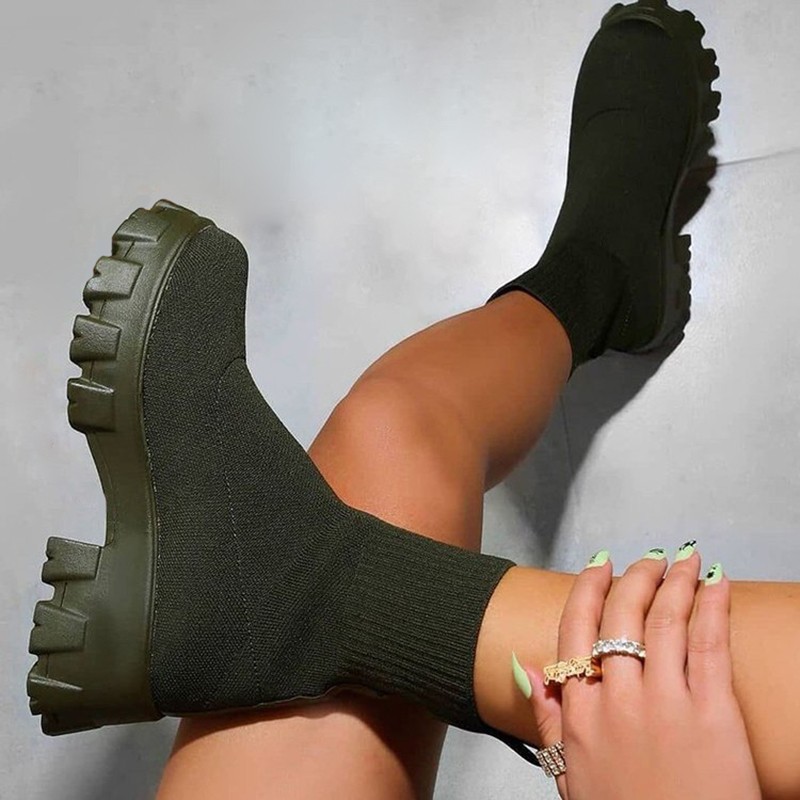 Fashion Ankle Boots Platform Women Boot Knitted Stretch Sock Boot Woman Boots Elastic Fabric Autumn Winter Boots Female Boots