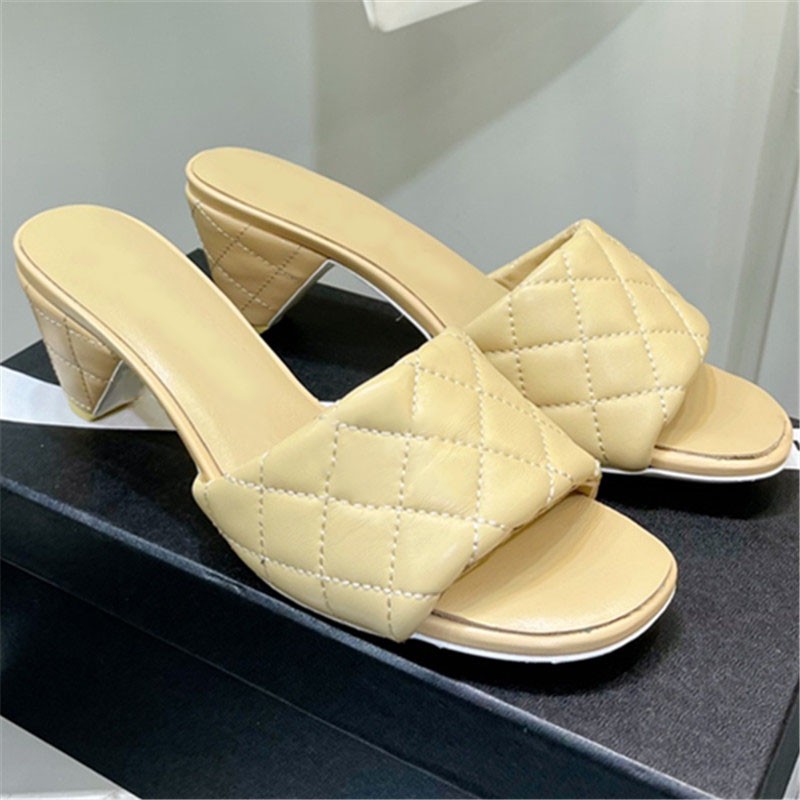 Gingham Shoes Slippers Women High Heels Leather Women Sandals Summer Pink Comfortable Shoes New Slides 2022 Zapatos De Mujer Soft