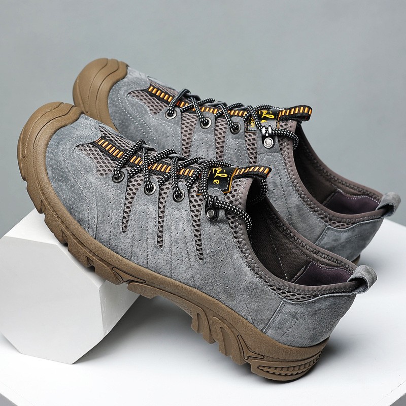 Breathable Men Casual Hiking Shoes Suede + Mesh Outdoor Men Sneakers Lace Up Climbing Shoes Quick Dry Water Shoes Men Shoes