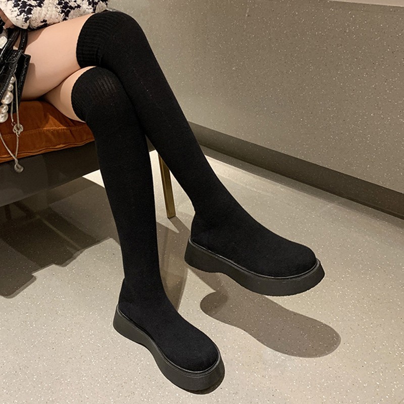 Rimocy 2022 Winter Autumn Women Platform Over The Knee Boots Stretch Knit Stockings Long Boots Woman Slip On Thick Bottom Boots