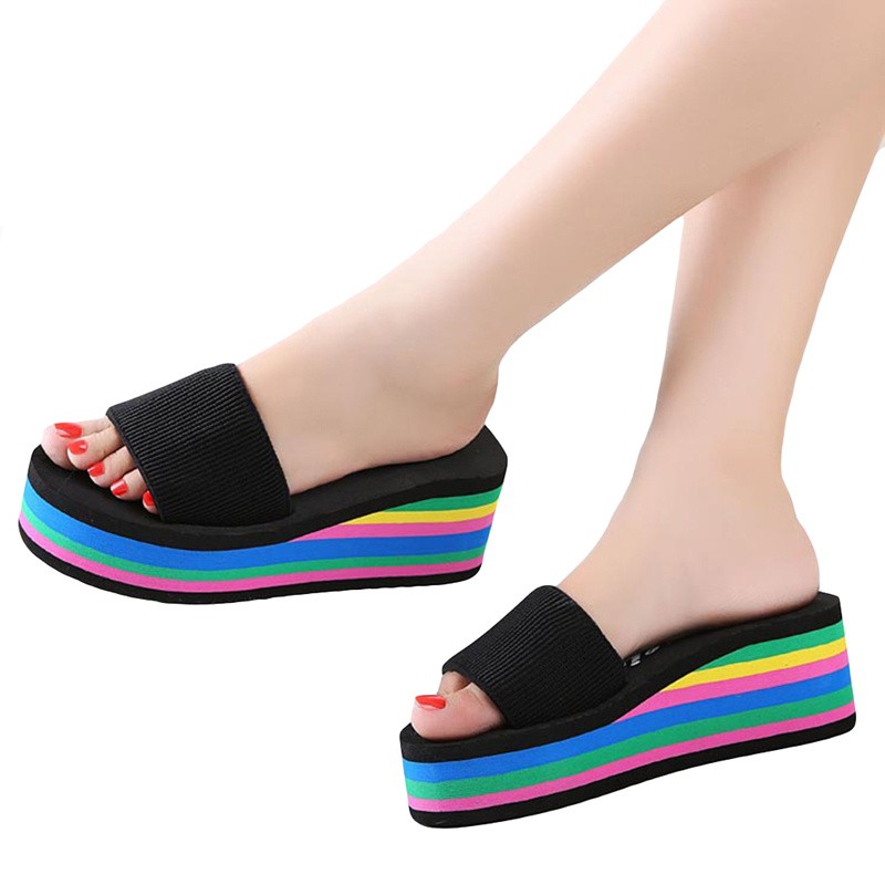 2022 summer ladies sandals slippers thick sole bathroom slippers wedge beach flip flops high heels beach slippers