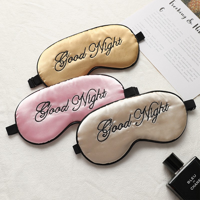 Embroidered Silk Sleep Mask Adjust Button Travel Ventilation Sleep Mask Good Night Pattern Eye Patches For Sleeping Aid