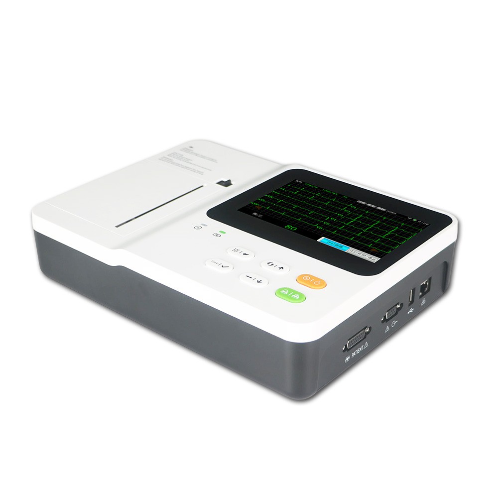 12-lead display 3 channel ECG machine 7 inch color LCD touch screen connectable external ECG workstation USB memory