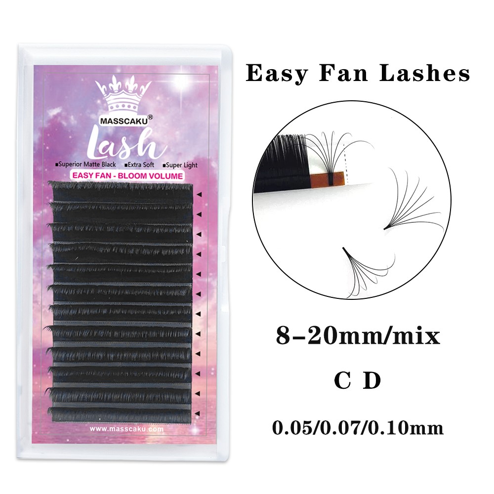 MASSCAKU Easy Fan Bloom Eyelash Extension Austomatic Flowering Fan Fast Making Self Fans Soft Silk Volume Lashes