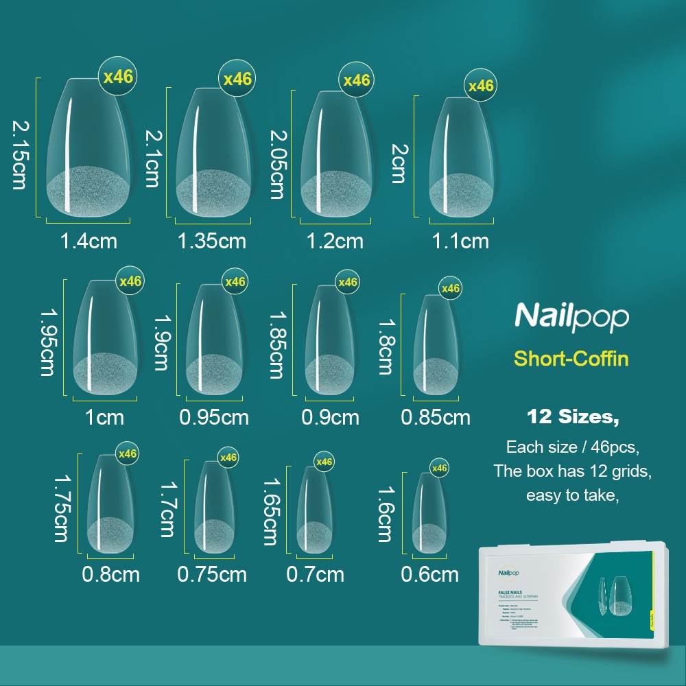 Nailpop Press On Nails Short Style 552pcs Acrylic False Nails Full Cover False Nail Ladies Nails Manicure Art Tips